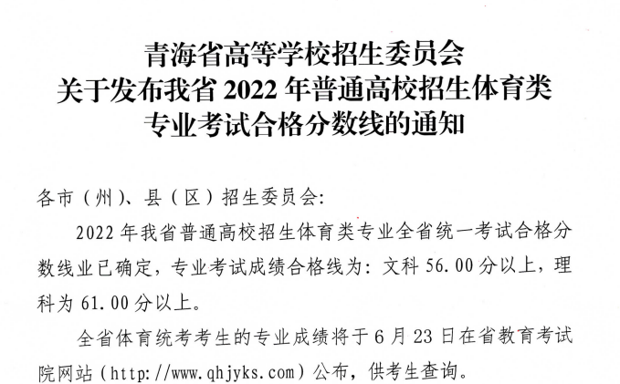 2024青海体育高考分数线（含2022-2023历年）